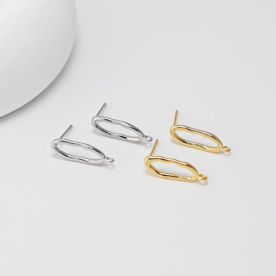 Irregular Earrings Post With Loop, Geometric, 18K Gold Plated, Nickel Free, S925 Silver Pin, Ear Stud Hypoallergenic Earring Findings D0472