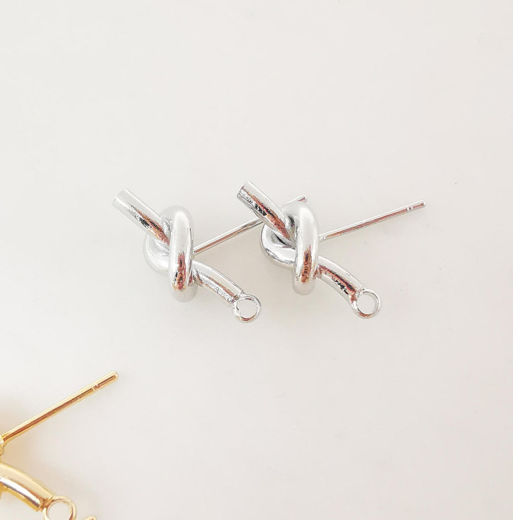 10pcs Gold Knot Earring Post With Loop, S925 Silver Ear Pin Nickel Free Earrings, Ear Stud Loop, Hypoallergenic Earring Findings ZX071