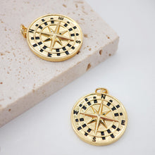 Load image into Gallery viewer, 18K Gold Compass Pendant, Compass Charm for Necklace Making, Jewelry Findings S20480
