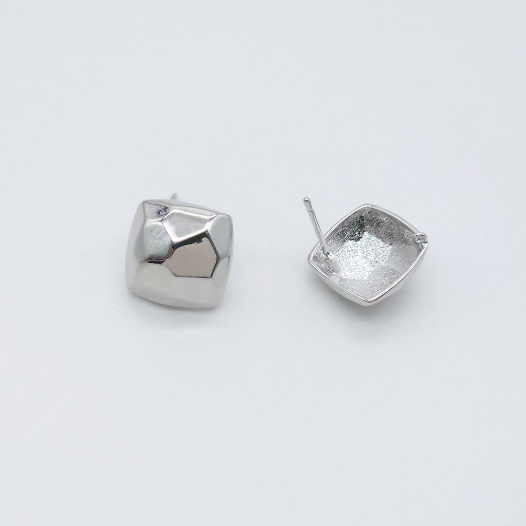 10pcs Square Heart Earring Post, S925 Silver Pin Nickel Free Earrings, Diamond cut Square Shape Ear Stud with Loop ZX096