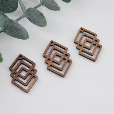 4PCS Wood Earrings, Multiple Squares Wooden Earrings, Reclaimed Walnut Wood, Nickel Free, Geometric Statement Earrings Finding JT979