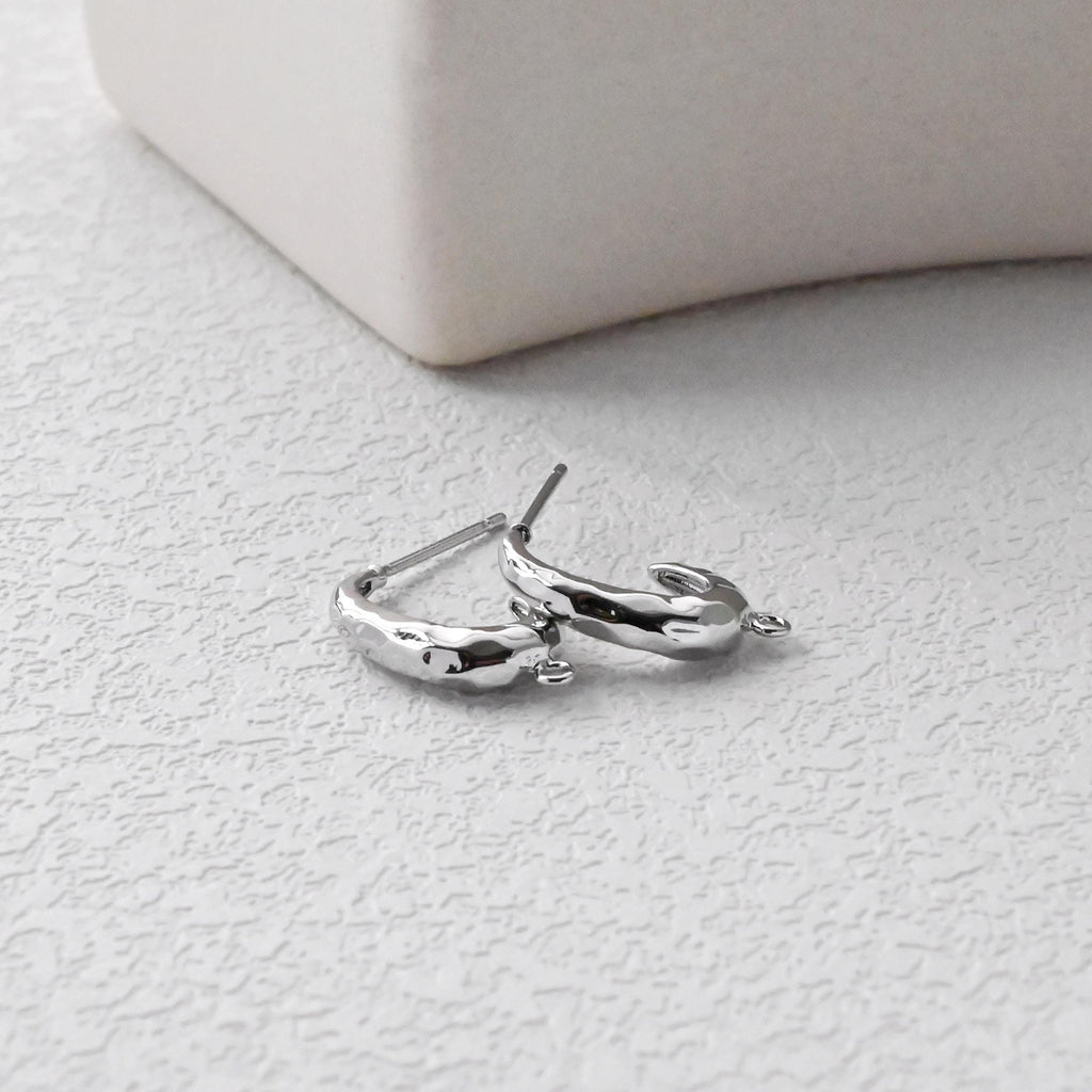 Pendientes de aro en forma de C martillados con pasador, de plata S925, sin níquel, con pasador, hipoalergénicos, D0420