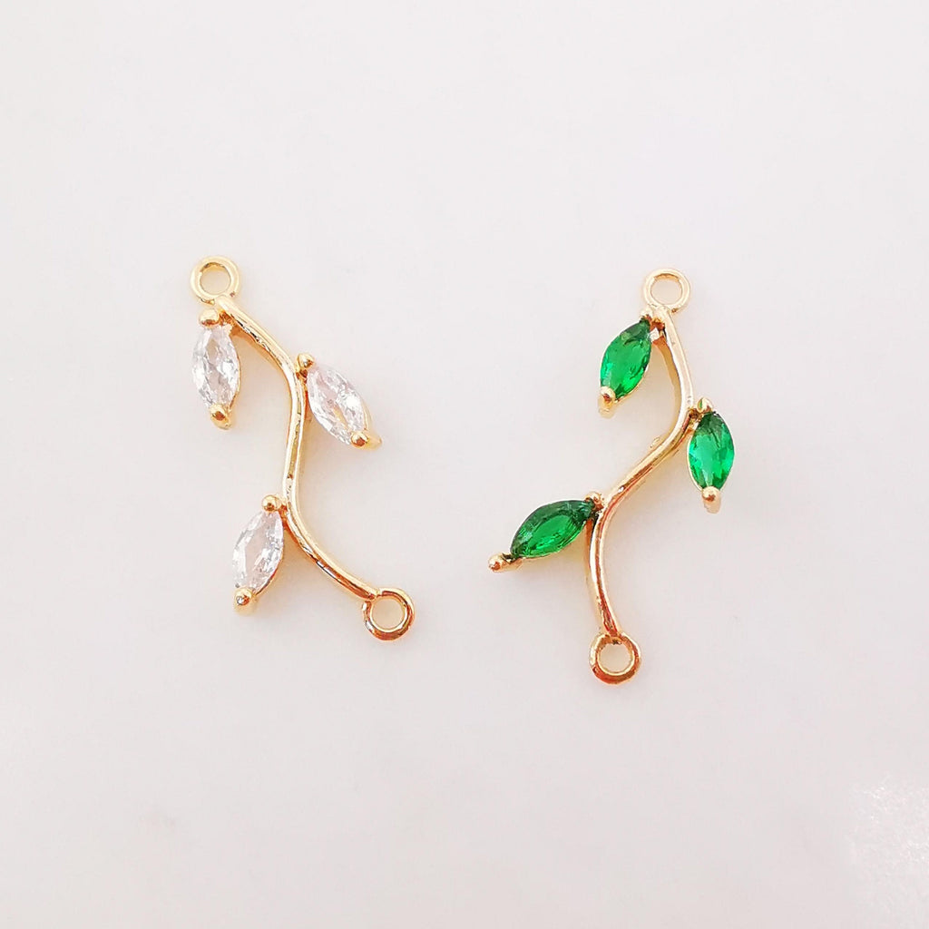 CZ Pave Leaf Connector, Cubic Zircon Crystal Leaf Pendant, Bracelet Necklace Pendant, 14K Gold Plated Charm, Jewelry Findings B027-ZX7034