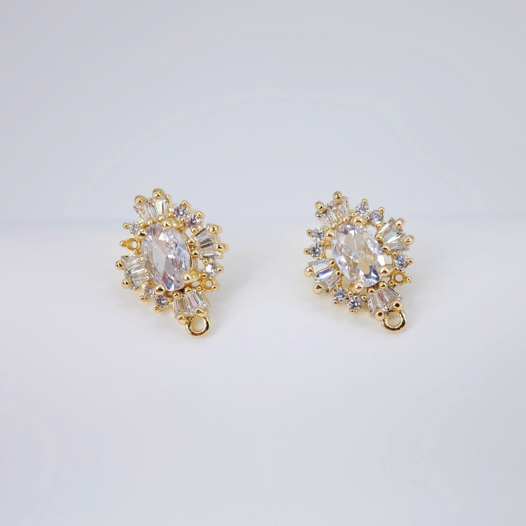 أقراط على شكل معين من الزركونيا المكعبة، أقراط على شكل زهرة ذهبية مع حلقة، مضادة للحساسية، قطع أقراط، لوازم صنع أقراط يدوية الصنع D0042