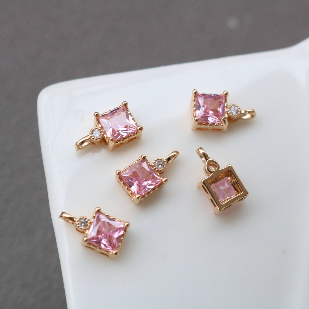 10pcs Square Charm, Cubic Zircon Crystal Pendant, Real Gold Plated Brass Earring Charms, Jewelry Findings HL088-F117