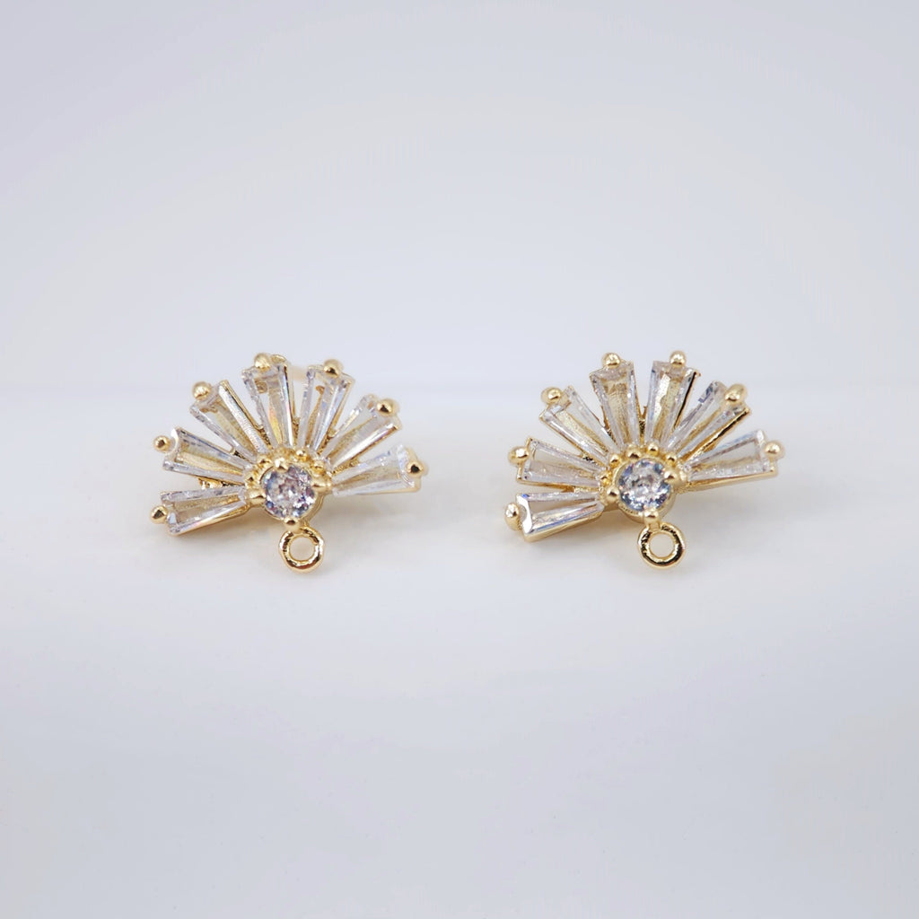 أقراط على شكل مروحة من الزركونيا المكعبة، عمود قرط مطلي بالذهب مع حلقة، نتائج القرط، لوازم صنع الأقراط يدويًا D0036