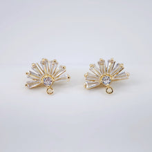 تحميل الصورة إلى عارض المعرض، أقراط على شكل مروحة من الزركونيا المكعبة، عمود قرط مطلي بالذهب مع حلقة، نتائج القرط، لوازم صنع الأقراط يدويًا D0036