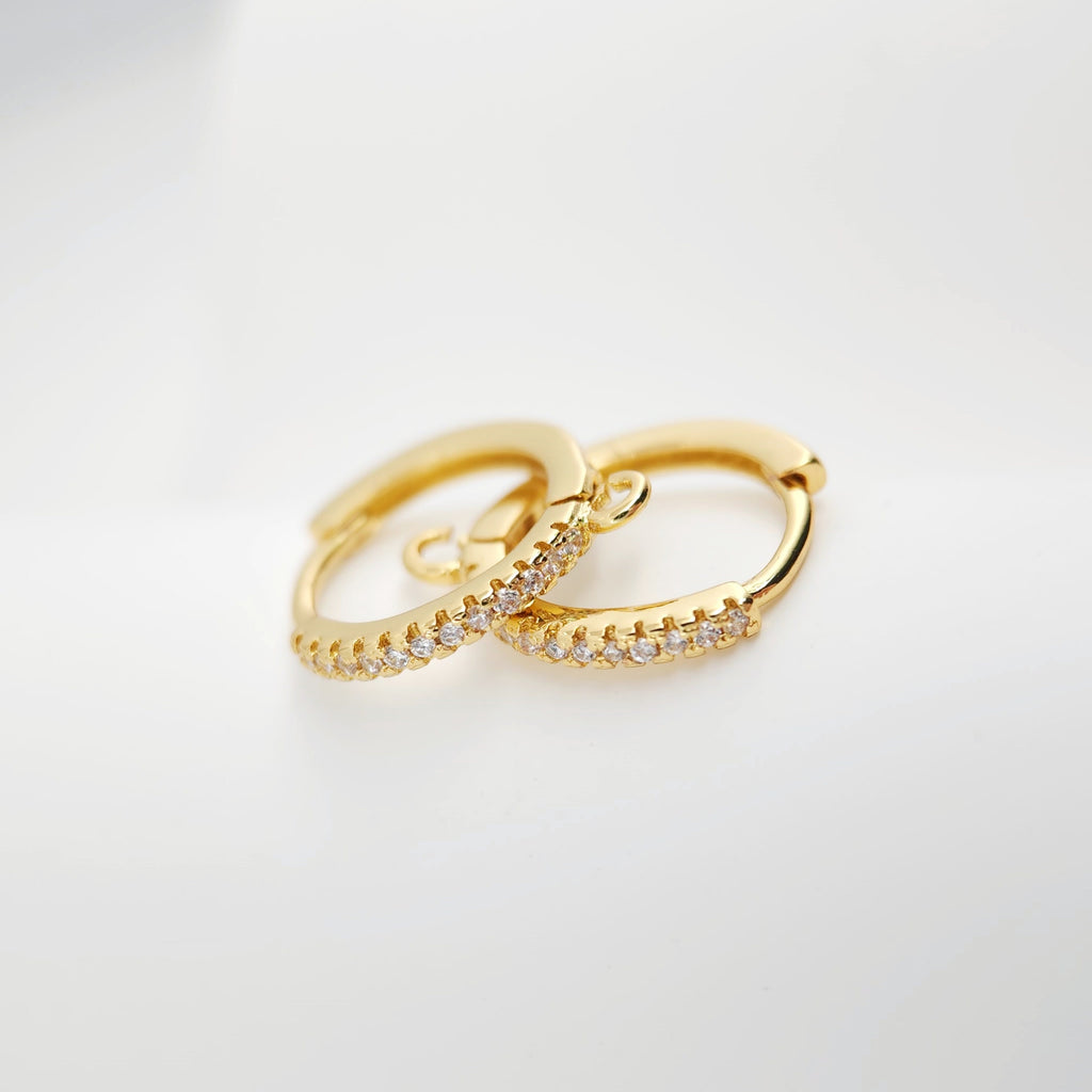 Crystal Cubic Ear Hoops, 15x13mm 18K Gold Plated Leverback Earrings, Huggie Hoops Earrings, earring findings for Jewelry Making S1138
