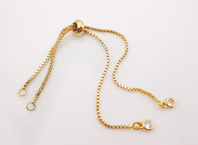 5PCS Adjustable Bracelet Making Chain For Making, 18K Gold Plated Half Finished Slide Box Chain with Rubber Stopper Beads 1.2mm Flat, S992