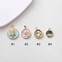 Load image into Gallery viewer, Enamel Round Charms Collections, Unicorn, Flower Pendant, Rabbit Pendant, 18K Gold Plated, Necklace Making Charms, Jewelry Findings S1383