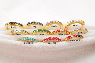 Cubic Ear Hoops Multicolor Pave Crystal , 14mm, 18K Gold Plated Leverback Earrings, Huggie Hoops Earring S1006