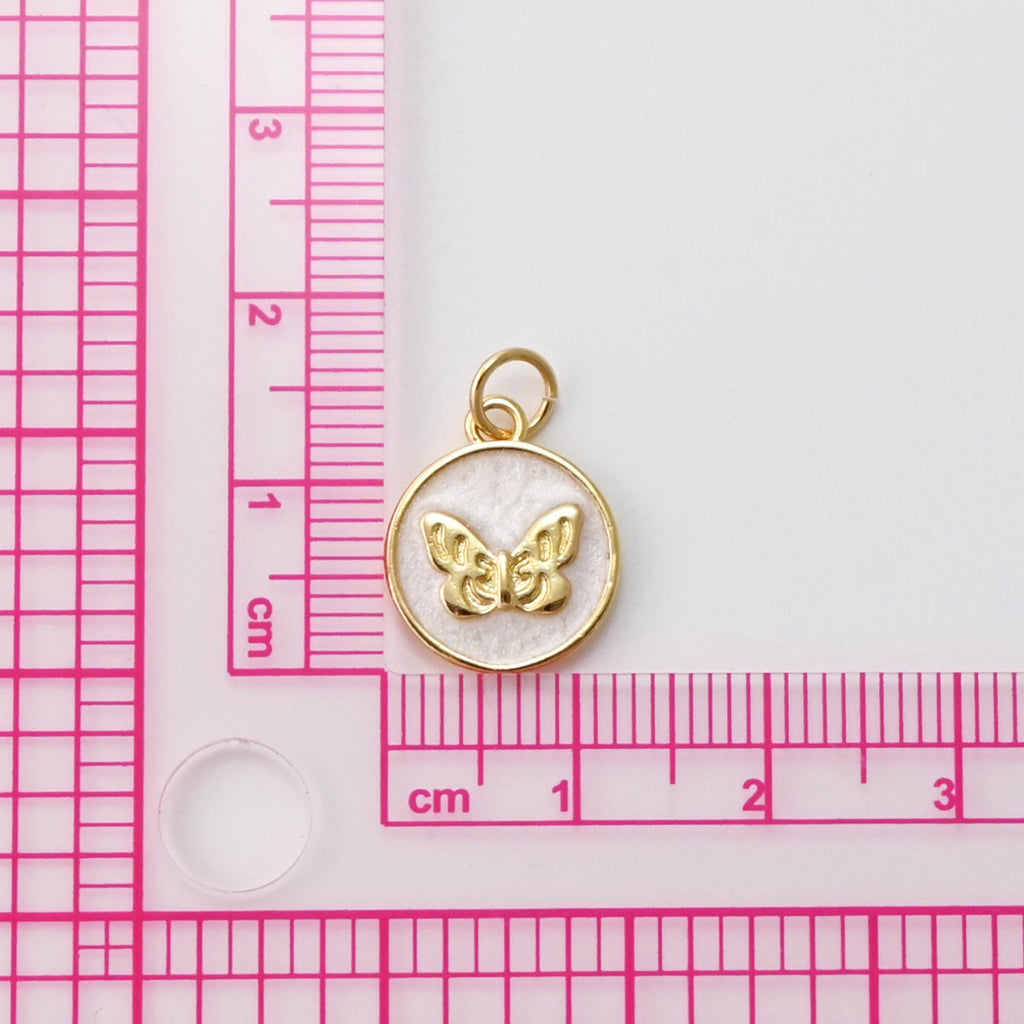 Enamel Round Pendant, Butterfly Charms, 18K Gold Plated Circle Charms, For Bracelet And Necklace Making, Jewelry Findings S1431