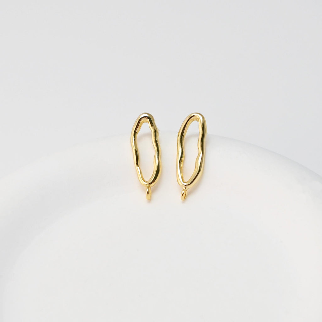 Irregular Earrings Post With Loop, Geometric, 18K Gold Plated, Nickel Free, S925 Silver Pin, Ear Stud Hypoallergenic Earring Findings D0472