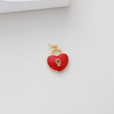 Enameled Heart Lock Pendant, Heart Lock Charm, 18K Gold Plated Necklace Making Pendant, Love Lock Pendant, Jewelry Findings S1308
