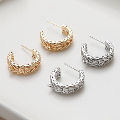 Pendientes de botón en forma de C, chapados en oro de 14 quilates y plata de ley 925, sin níquel, hipoalergénicos, JG044-D0360