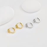 Rose Ear Hoops Pave CZ, Round Hoops, 17.5mm, 18K Gold Plated Leverback Earrings, Huggie Hoops Earring D0550