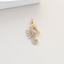 Load image into Gallery viewer, Seahorse Charms, 18K Gold Plated Cubic Micro CZ Pave Charms, Seahorse Pendant for Necklace Jewelry Findings S20739