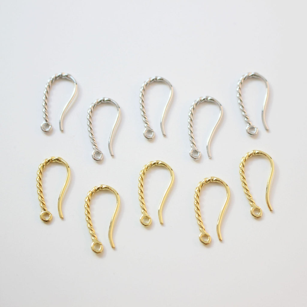 Twisted Ear Hooks, 14K Gold Earring Earring findings with loop, Fish Hooks, Ear Wires for Jewelry Making GT061