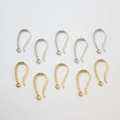 Twisted Ear Hooks, 14K Gold Earring Earring findings with loop, Fish Hooks, Ear Wires for Jewelry Making GT061