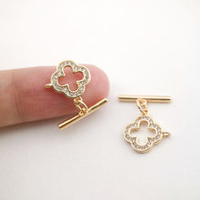 Load image into Gallery viewer, Four Leaf Clover/Circle/Heart OT Toggle Clasps, 18K Gold Plated OT Buckle, CZ Pave, Necklace Closure, Connectors Clasps, ZX051