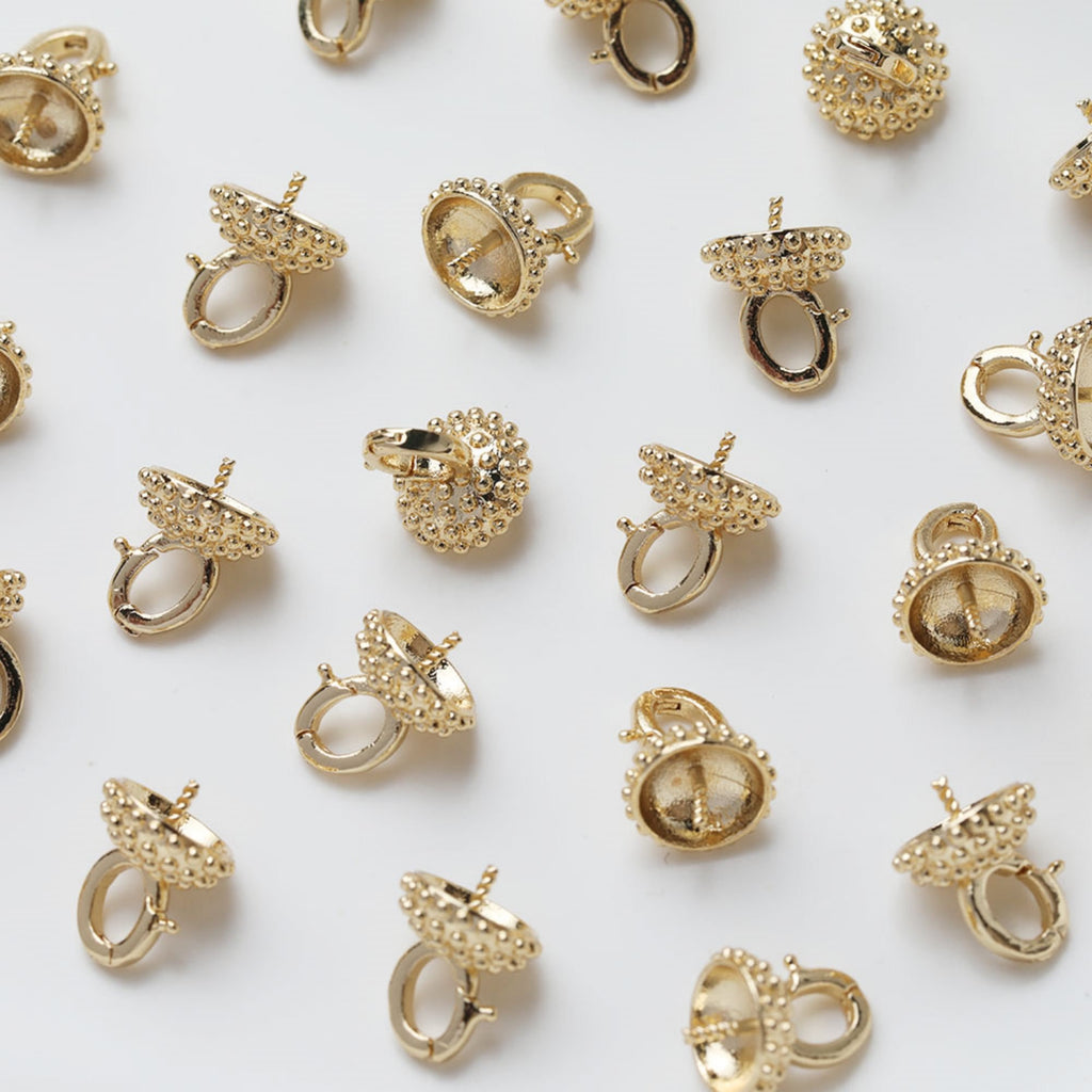 Beads Caps with Clasps, Peg Bail Caps, 18K Gold Plated, With Loop, 9.4*12.2mm, Pearl Bead Caps, Jewelry Making GE114