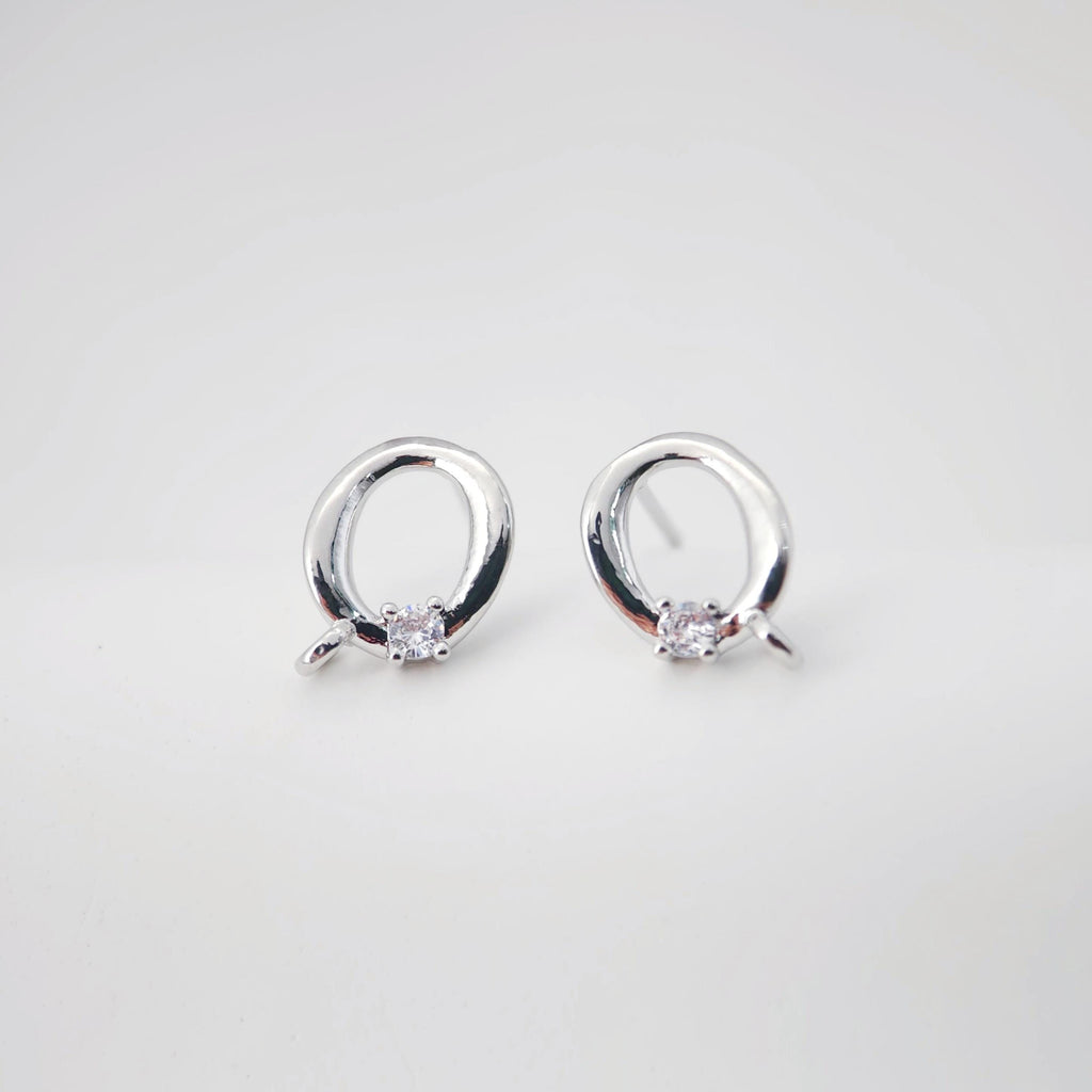 2pcs 18K Gold Hammered Circle Post With Loop, S925 Silver Pin, Oval Stud Earring Nickel Free, Hypoallergenic Earring Findings D0233