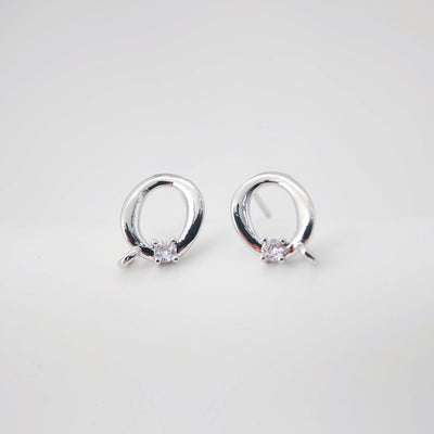 2pcs 18K Gold Hammered Circle Post With Loop, S925 Silver Pin, Oval Stud Earring Nickel Free, Hypoallergenic Earring Findings D0233