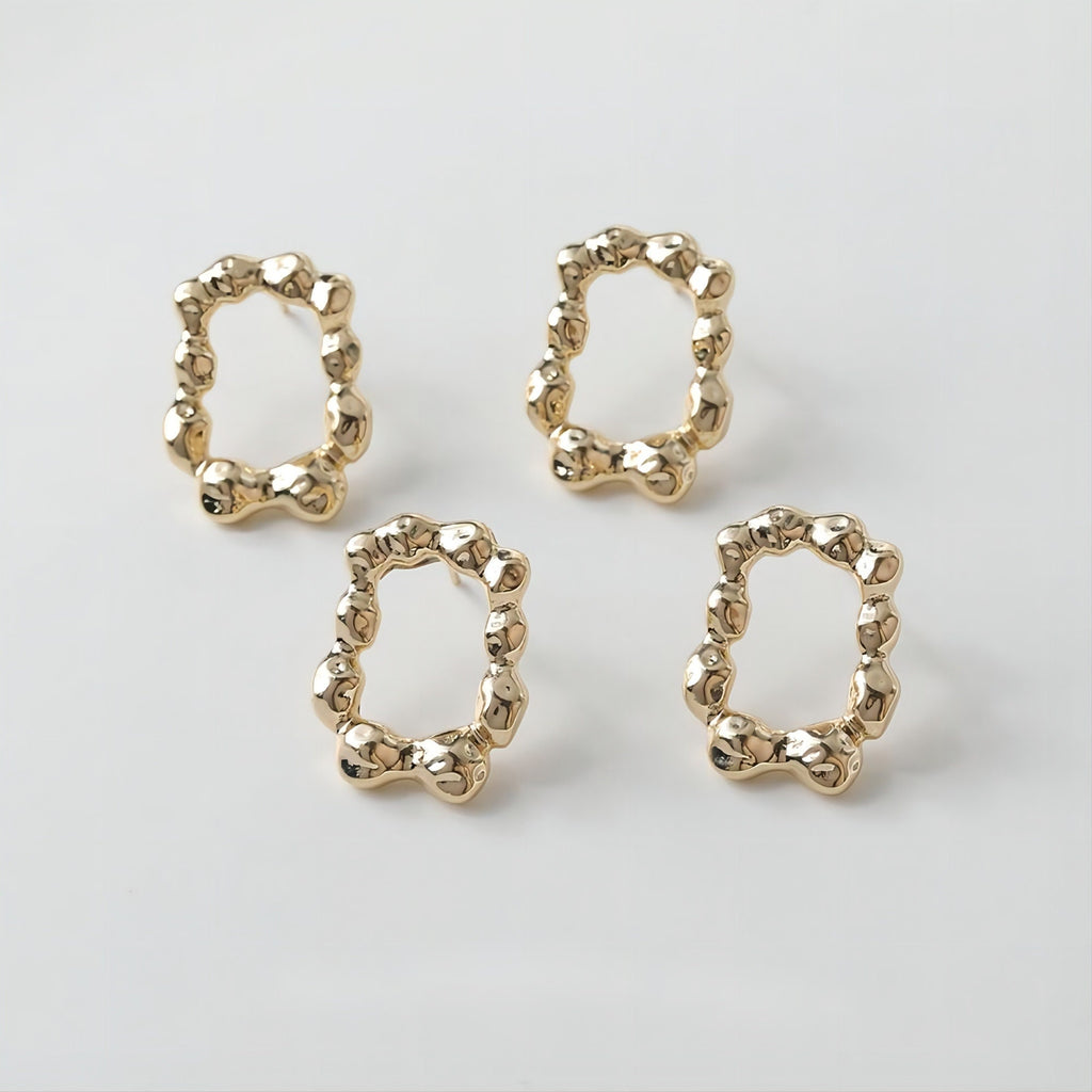 قرط مستطيل غير منتظم، ذهبي/فضي، أقراط فضة S925 خالية من النيكل، نتائج قرط متقطرة مضادة للحساسية GE051