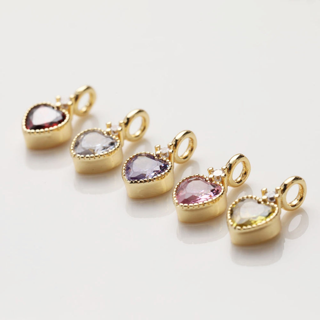 Dijes de corazón de oro, pavé de circonitas arcoíris, chapado en oro de 14 quilates, colgante de amor, colgantes para hacer collares, accesorios de joyería GZ401