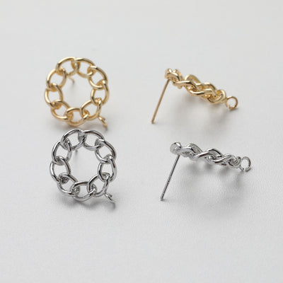 Round Chain Post With Loop, 14k Gold/Silver Chain Round Stud Earring Nickel Free, S925 Ear Pin Hypoallergenic Earring Findings GE113