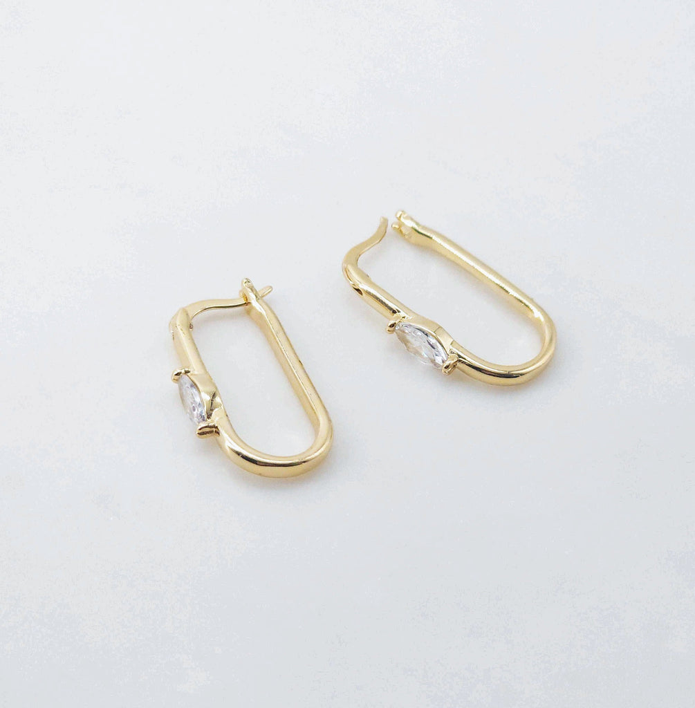 18K Gold Plated Oval Hoop Earring, CZ Pave, Huggie Hoops Earring Parts, Oval Hoop earring  for Jewelry Making S20622