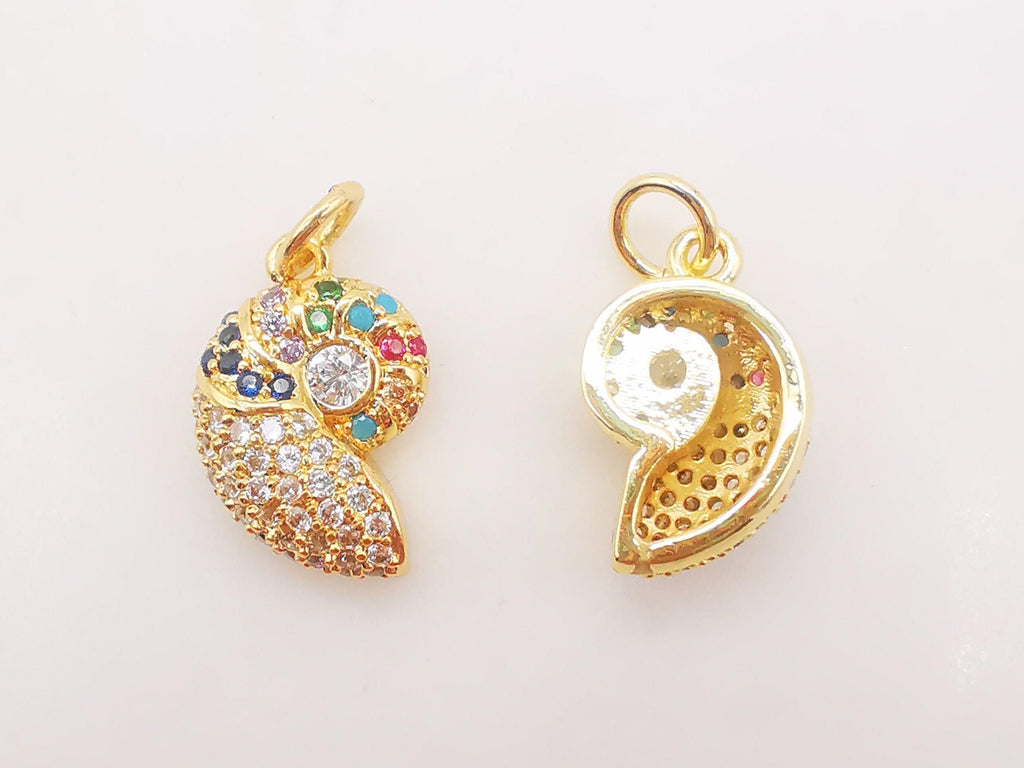SeaShell Charms, 18K Gold Plated Mulitcolor CZ Pave Pendant, Beach Charm, Necklace Making Charms, Jewelry Findings S140