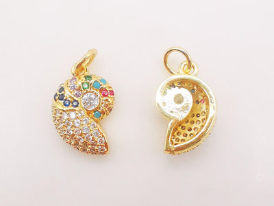 SeaShell Charms, 18K Gold Plated Mulitcolor CZ Pave Pendant, Beach Charm, Necklace Making Charms, Jewelry Findings S140