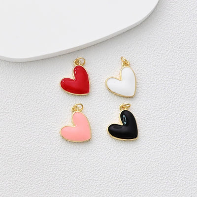 Dije de corazón, Dijes de corazón esmaltados, Dijes de amor, Colgante de corazón chapado en oro de 18 quilates, Fabricación de collares y pulseras, Accesorios de joyería S1363