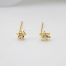 Load image into Gallery viewer, 10PCS Tiny Ear Post with Loops, Nickel Free, Micro Star CZ Pave, 4mm, 18K Gold Plated Stud Earring Finding S266