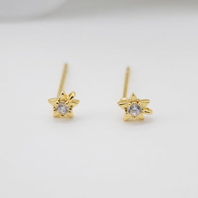 10PCS Tiny Ear Post with Loops, Nickel Free, Micro Star CZ Pave, 4mm, 18K Gold Plated Stud Earring Finding S266