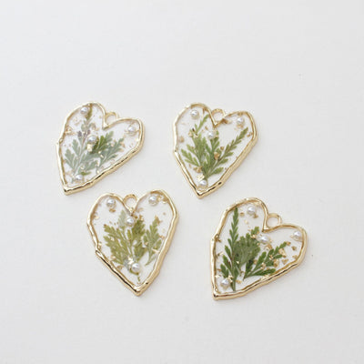 2pcs Natural Grass Pendant, Gold Foil, Heart Pendant, Square, Niche Style Charm, 18K Gold Plated Charm, Necklace Pendant GZ283