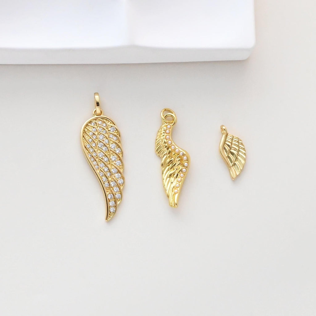 Wings Pendant, 18K Gold Plated, CZ Pave, Angel Wings Pendant, Necklace Making Charm, Jewelry Findings S1315