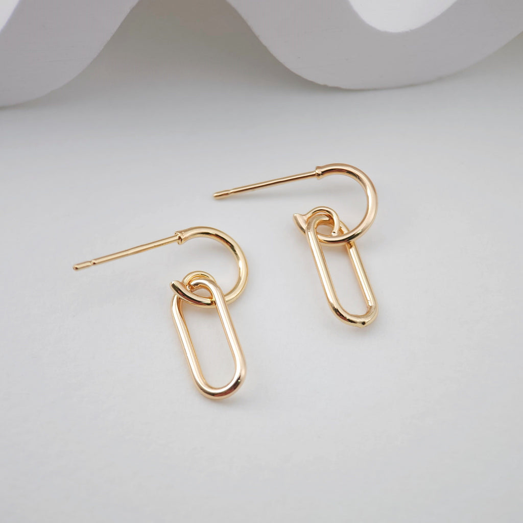 عمود أذن هندسي، عمود متدلي بيضاوي، خالٍ من النيكل، دبوس فضة S925، قرط مرصع مطلي بالذهب عيار 18 قيراطًا ZX216