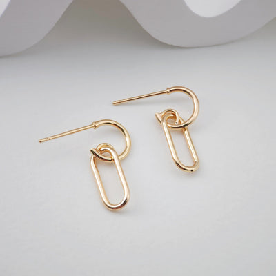 عمود أذن هندسي، عمود متدلي بيضاوي، خالٍ من النيكل، دبوس فضة S925، قرط مرصع مطلي بالذهب عيار 18 قيراطًا ZX216