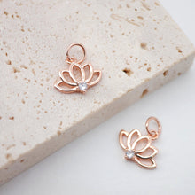 Load image into Gallery viewer, 2PCS Lotus Flower Charms, 18K Gold Plated Cubic Pave Charms, Plant Pendant, Necklace Earring Making Charms, 11x13mm, Jewelry Findings S744