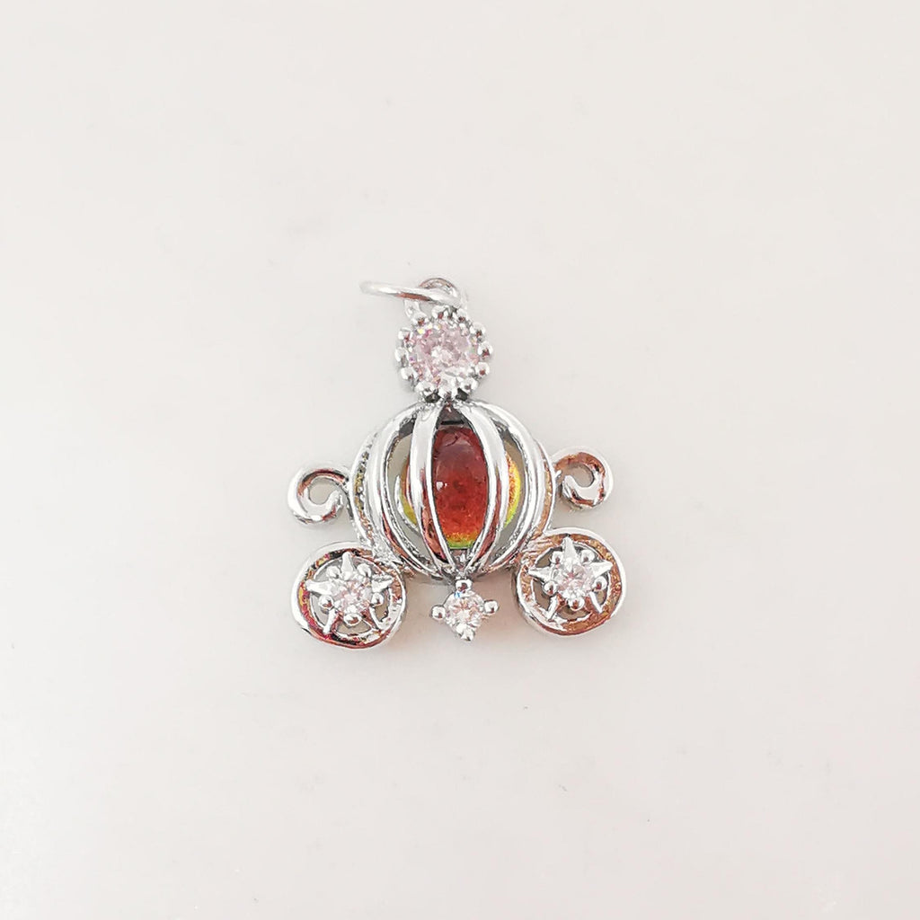 Pumpkin Carriage Charms, 18K Gold Plated CZ Pave Charms, Crystal Pave Pendant, Cinderella's Carriage Pendant, Jewelry Findings S20280