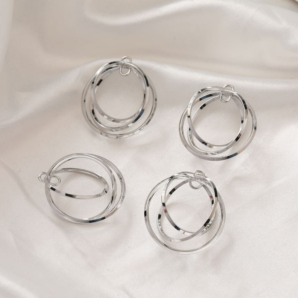 Triple Ring Pendant, 14K Shiny Gold/Silver Plated Openwork Pendant, with 2 loops, for Jewelry Making Supply ZZ075