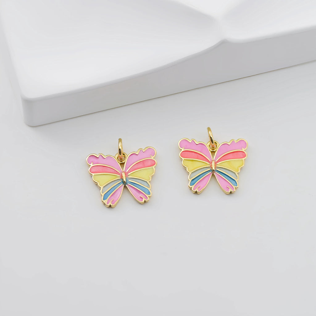 Enamel Butterfly Dangle Pendants, 18K Gold Plated Bird Pendant, Earring Making Charm, Jewelry Findings S20846