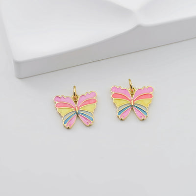 Enamel Butterfly Dangle Pendants, 18K Gold Plated Bird Pendant, Earring Making Charm, Jewelry Findings S20846