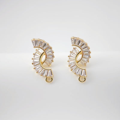 أقراط على شكل مروحة من الزركونيا المكعبة، عمود قرط مطلي بالذهب مع حلقة، نتائج القرط، لوازم صنع الأقراط يدويًا D0227