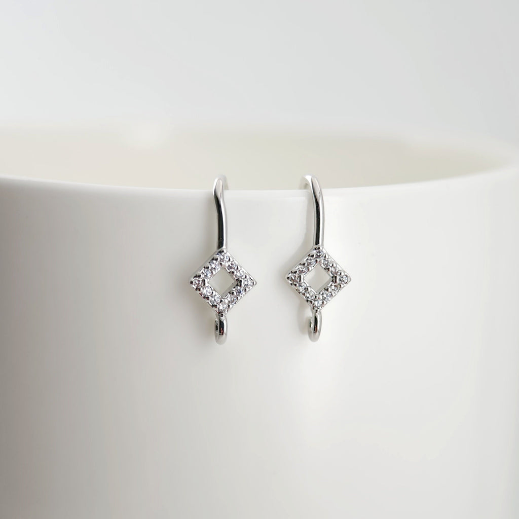 18K Gold Plated Ear Wires, Rhombic Cubic Pave Earring Hooks, Nickel Free, Fish Hooks, Ear Wires for Jewelry Making D0134