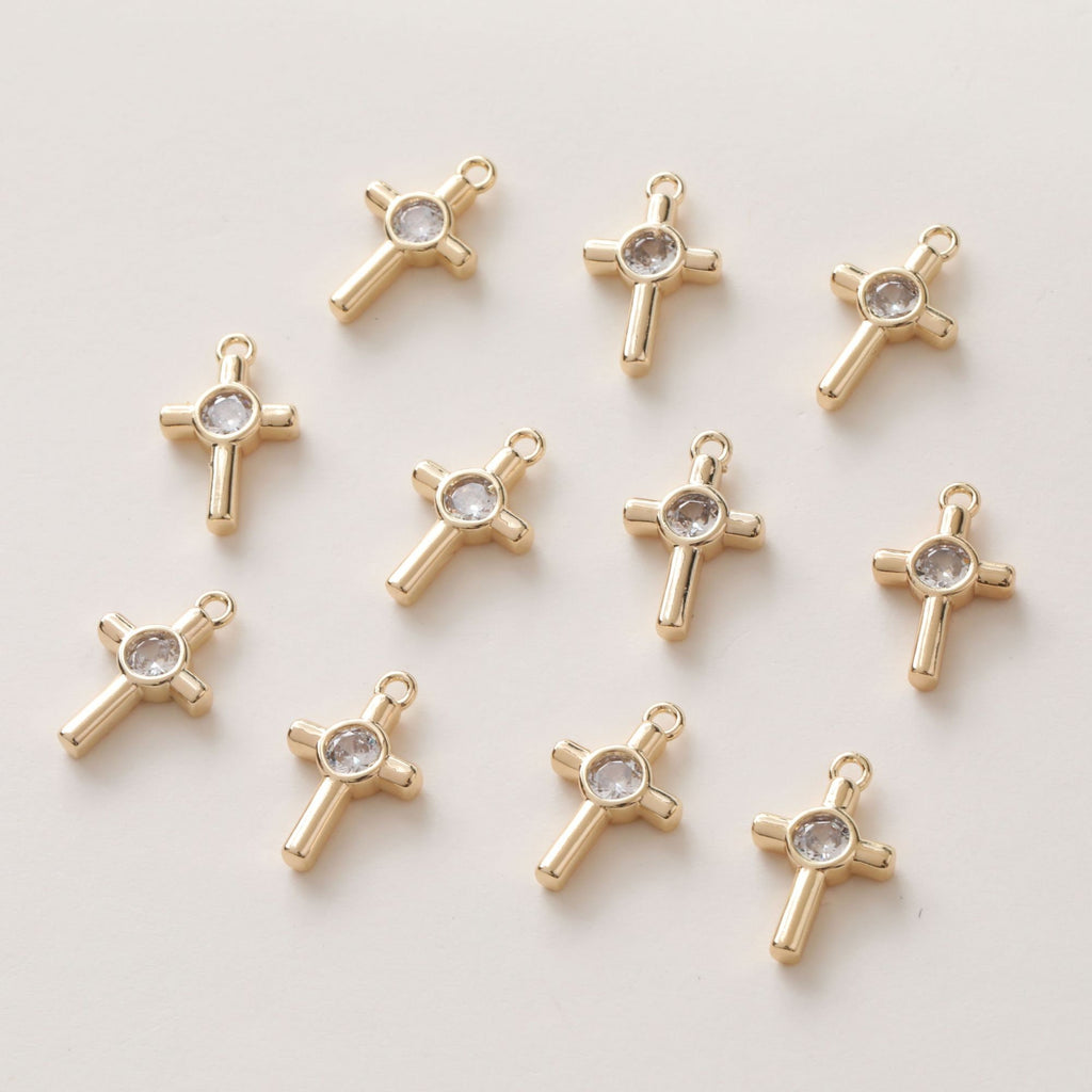 CZ Pave Moon⨯ Charm, Cubic Zircon Crystal Pendant, CZ Earring Charms,  Real Gold Plated Brass Earring Charms, Jewelry Findings GZ395