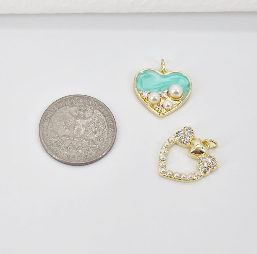 Enamel Heart Charm, 18K Gold Plated Heart Pendant, CZ Pave, Necklace Bracelet Making Pendant S20781