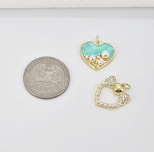 Load image into Gallery viewer, Enamel Heart Charm, 18K Gold Plated Heart Pendant, CZ Pave, Necklace Bracelet Making Pendant S20781